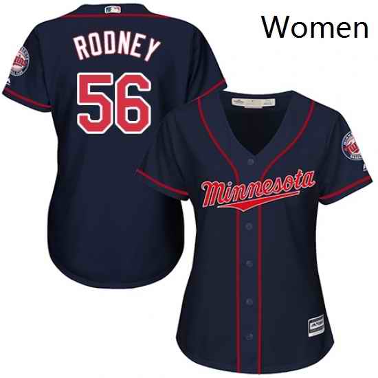 Womens Majestic Minnesota Twins 56 Fernando Rodney Authentic Navy Blue Alternate Road Cool Base MLB Jersey